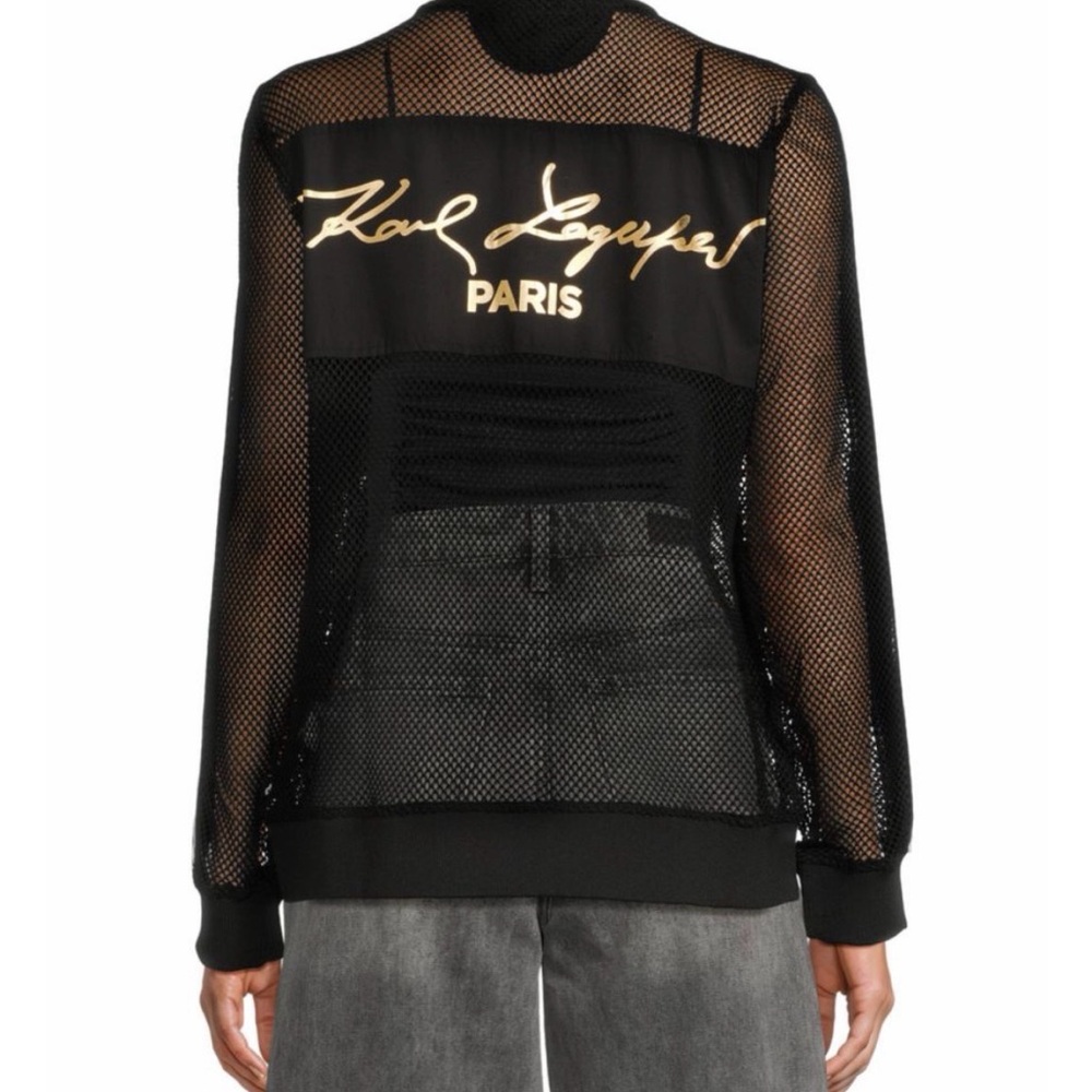 Karl Lagerfeld Black Mesh Jacket with Gold Lettering - Picture 2 of 6